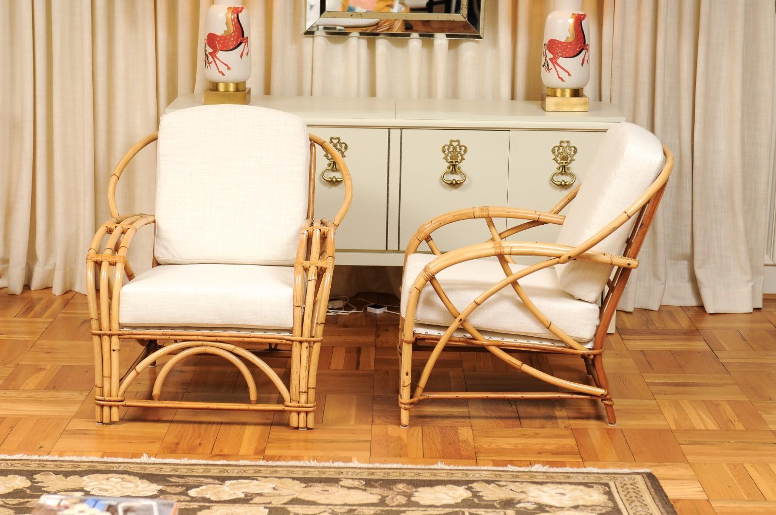 Exceptional Pair of Art Deco Rattan Loungers by Willow & Reed, circa 1945 For Sale 5