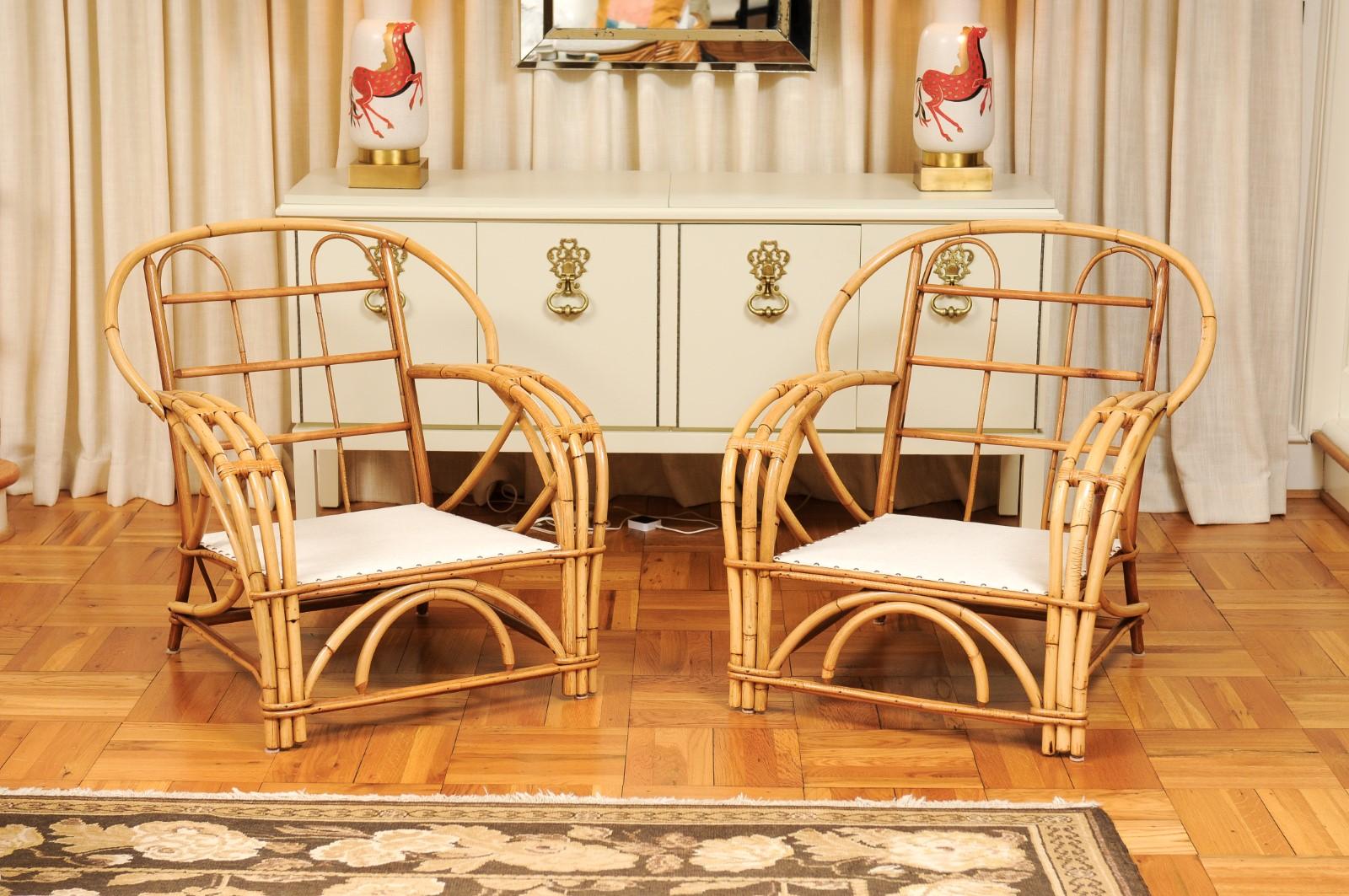 Exceptional Pair of Art Deco Rattan Loungers by Willow & Reed, circa 1945 For Sale 12