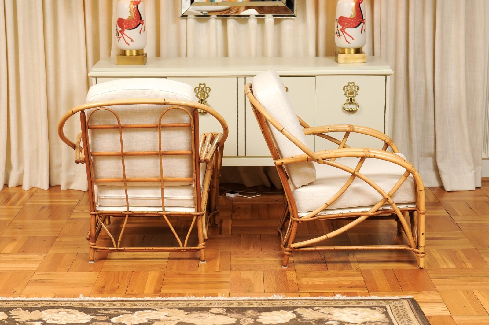 Exceptional Pair of Art Deco Rattan Loungers by Willow & Reed, circa 1945 For Sale 1