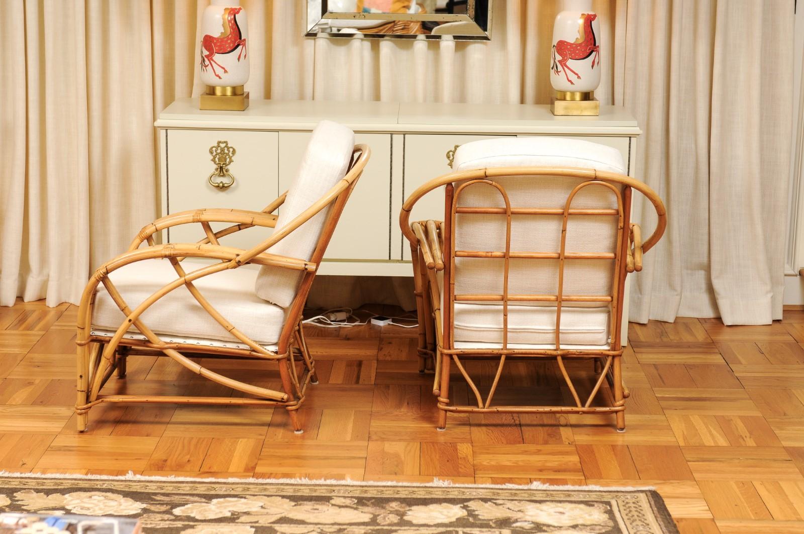 Exceptional Pair of Art Deco Rattan Loungers by Willow & Reed, circa 1945 For Sale 3