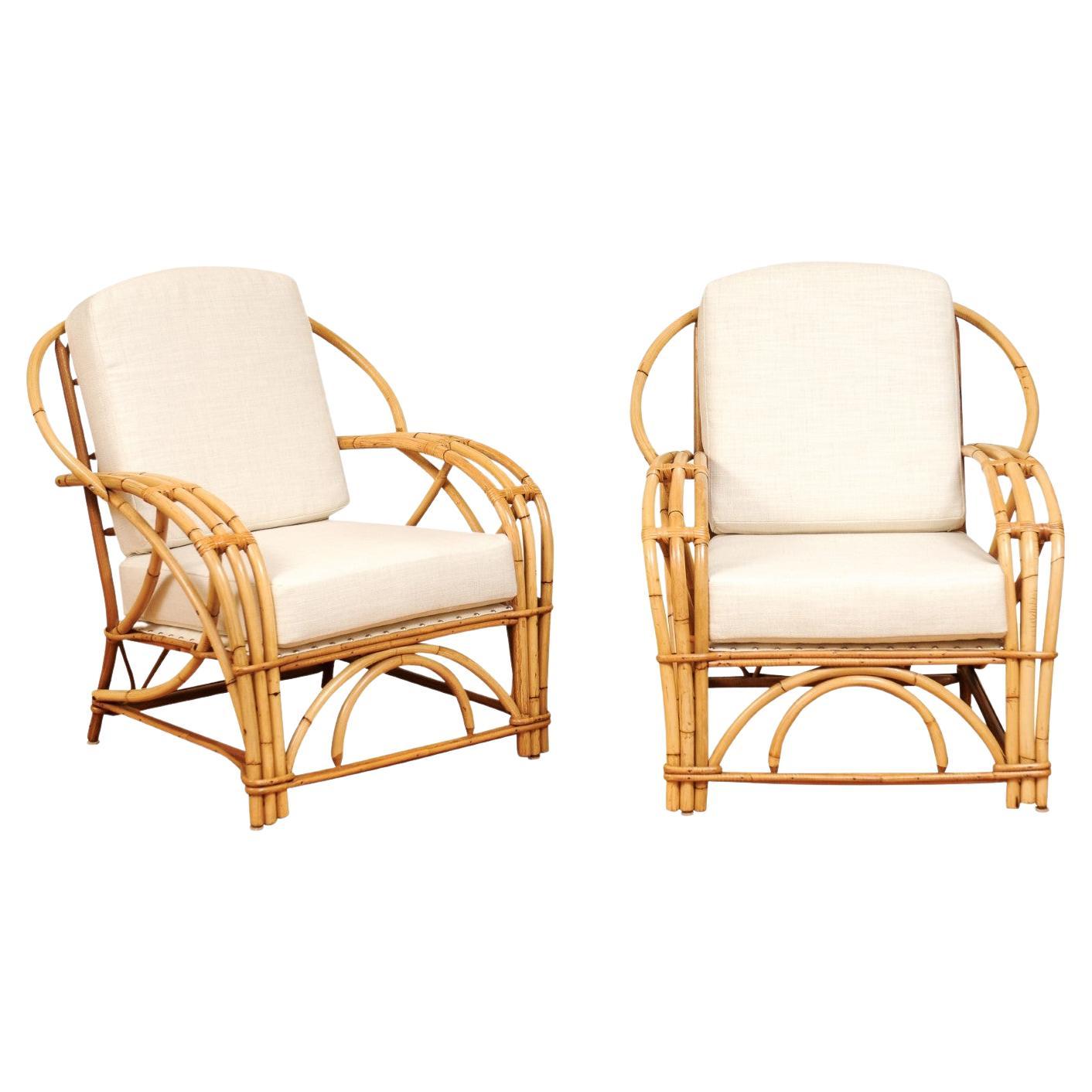 Exceptional Pair of Art Deco Rattan Loungers by Willow & Reed, circa 1945