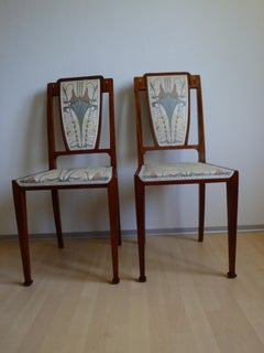 eccezionale coppia di poltroncine Art Déco con intarsio e tessuti eleganti recuperati