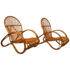 Exceptional Pair of Bamboo Lounge Chairs by Dirk Van Sliedregt for Rohe, 1950s