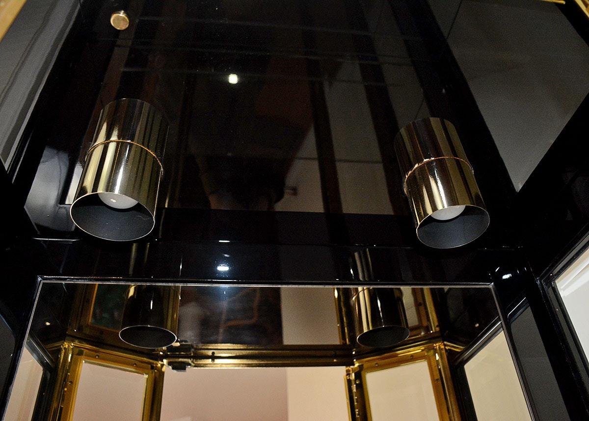 Exceptional Pair of Black Lacquered and Brass Display Cabinets by Henredon 3