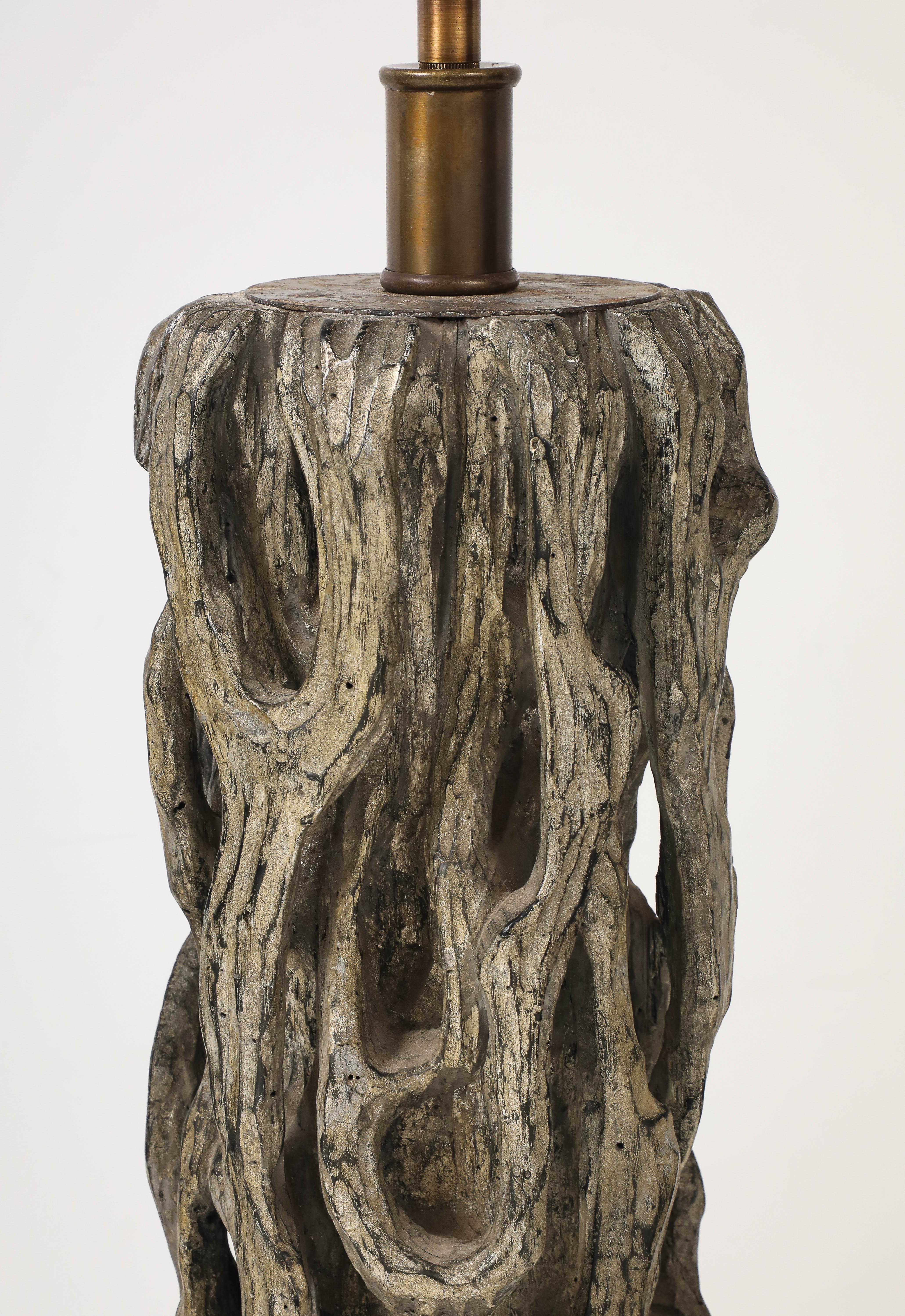 Exceptional Pair of Carved Gnarly Tree Form Lamps by James Mont. For Sale 3