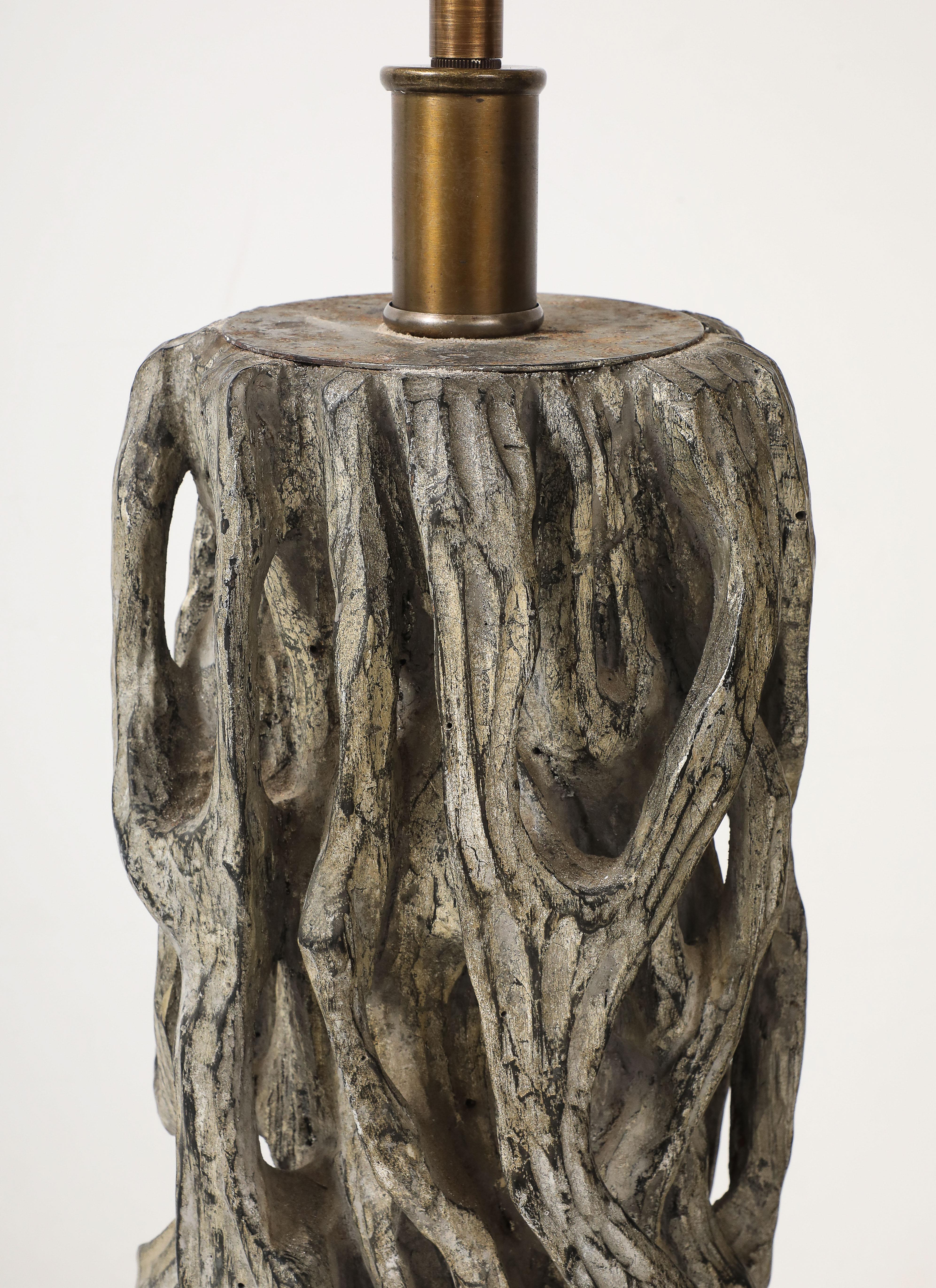 Exceptional Pair of Carved Gnarly Tree Form Lamps by James Mont. In Excellent Condition For Sale In New York, NY