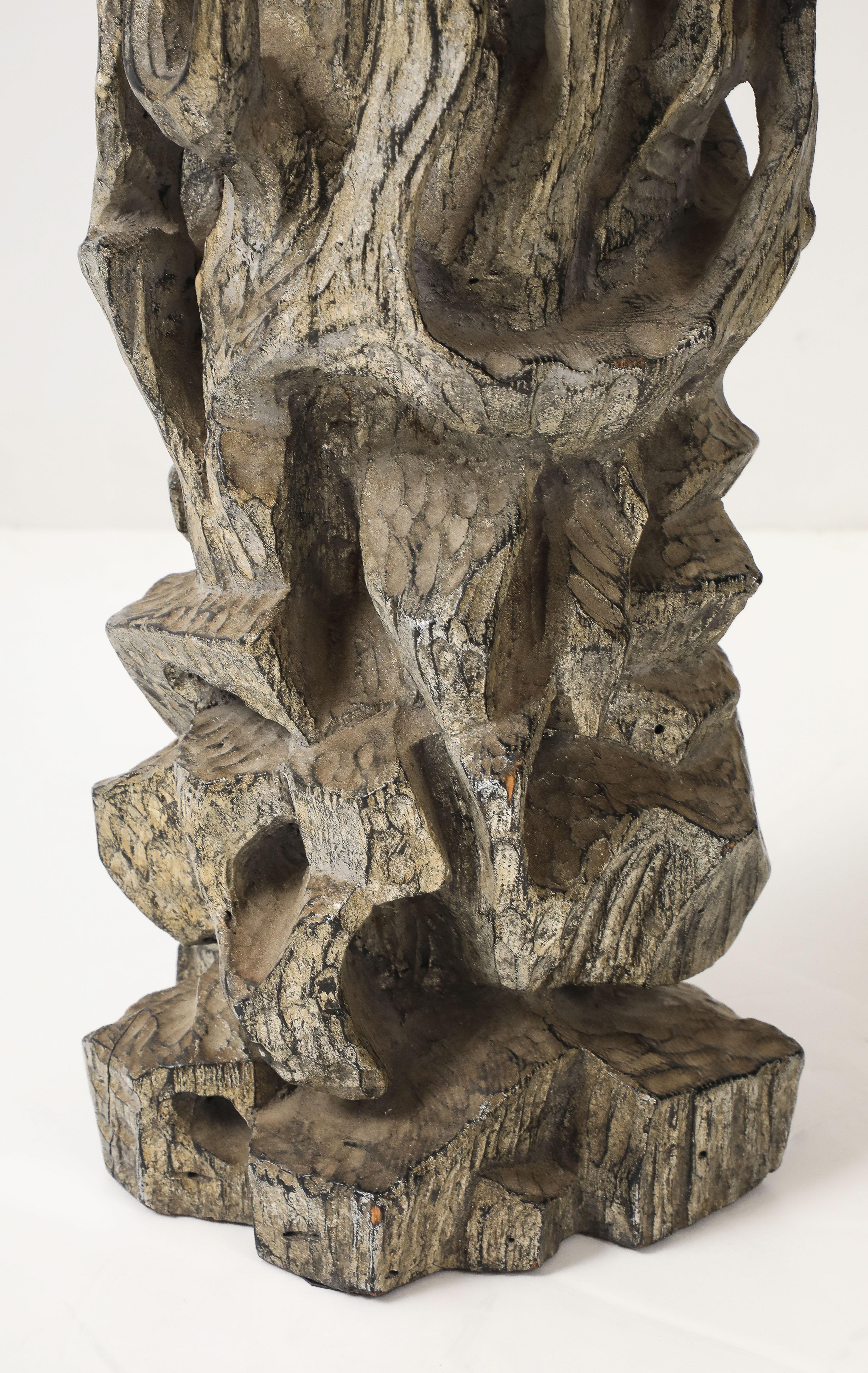 Mid-20th Century Exceptional Pair of Carved Gnarly Tree Form Lamps by James Mont. For Sale