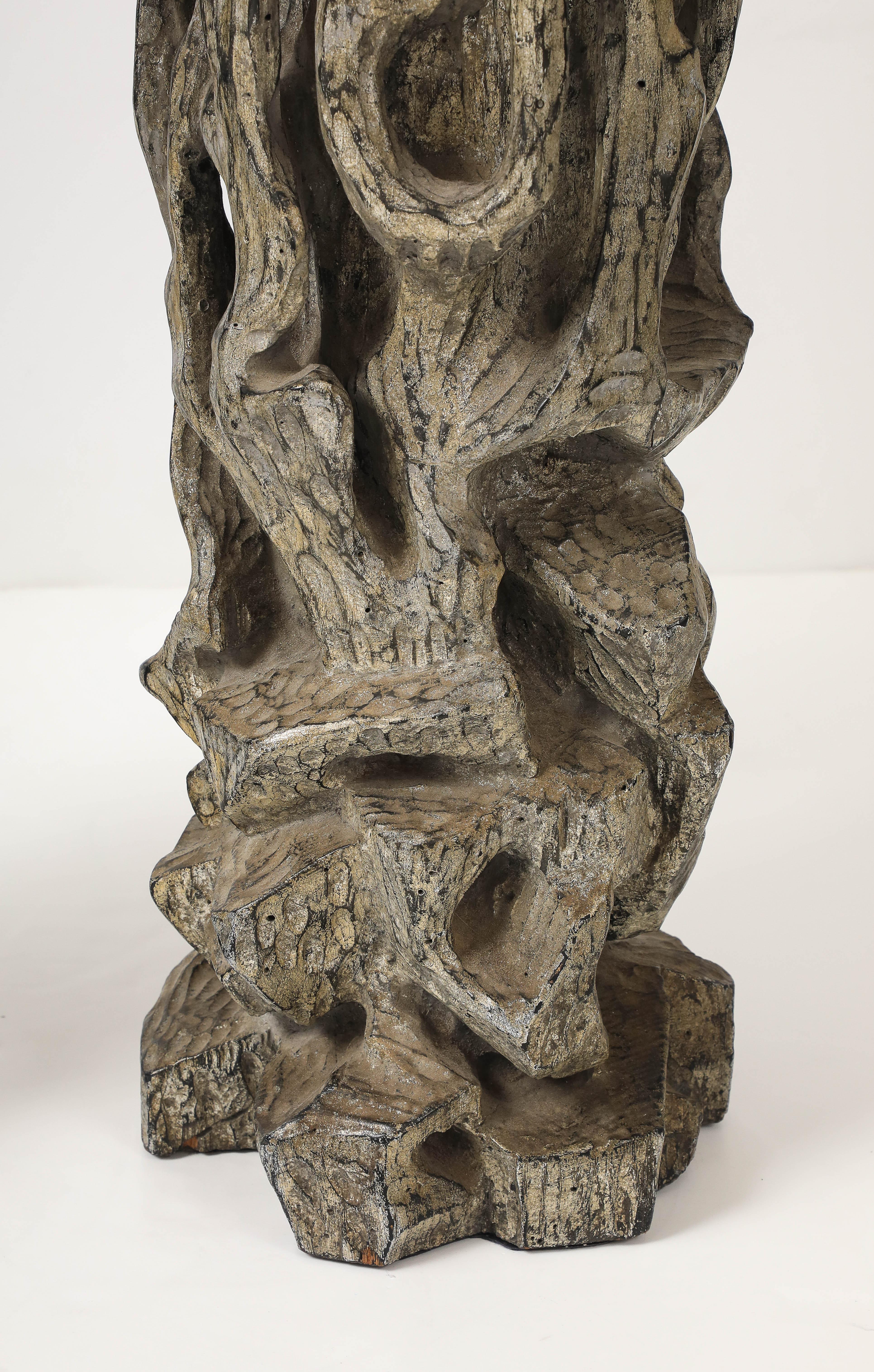 Exceptional Pair of Carved Gnarly Tree Form Lamps by James Mont. For Sale 1