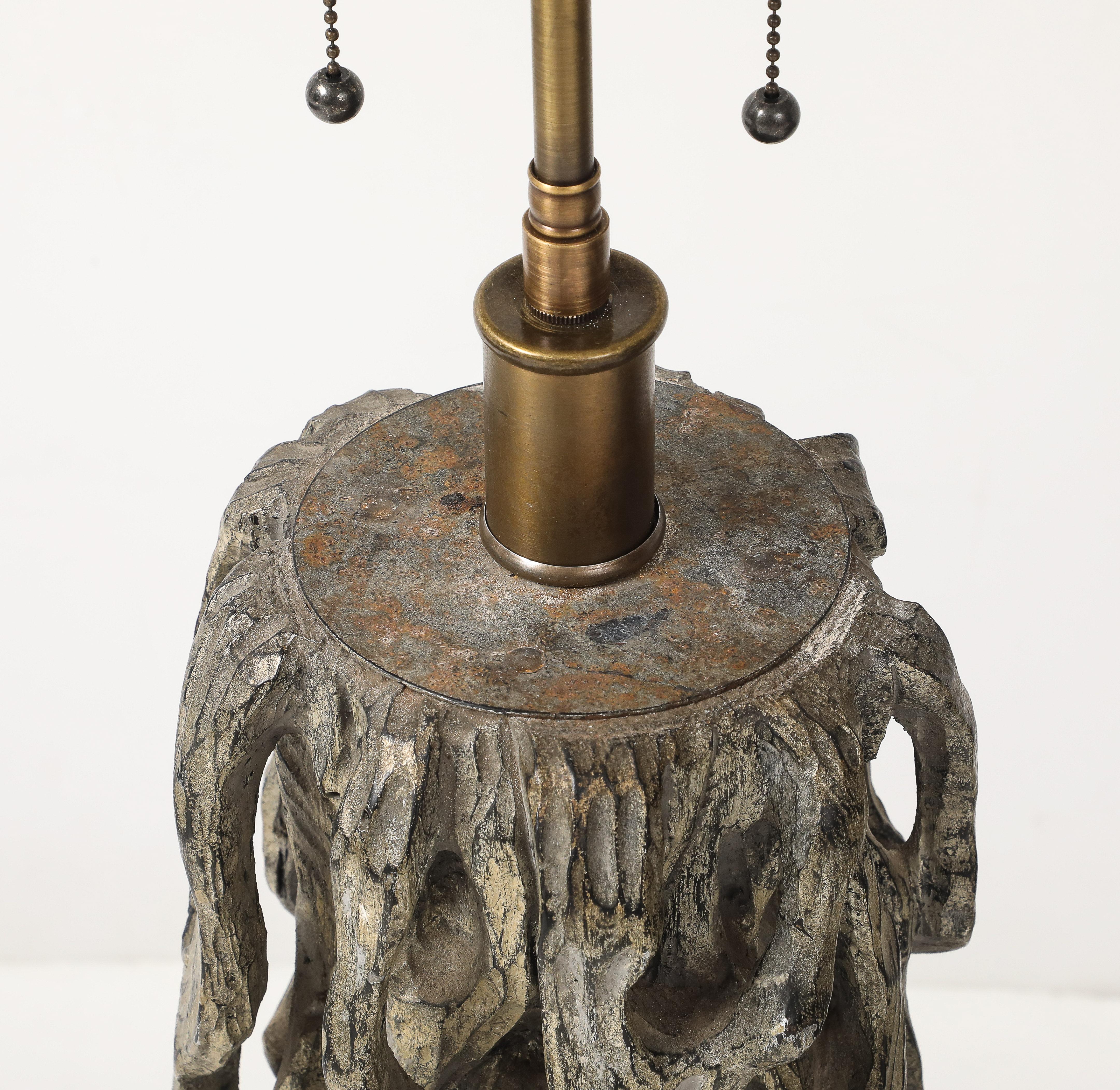 Exceptional Pair of Carved Gnarly Tree Form Lamps by James Mont. For Sale 2