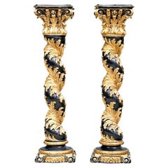 Exceptional Pair Of Carved, Painted And Gilt Baroque Style Pedestals