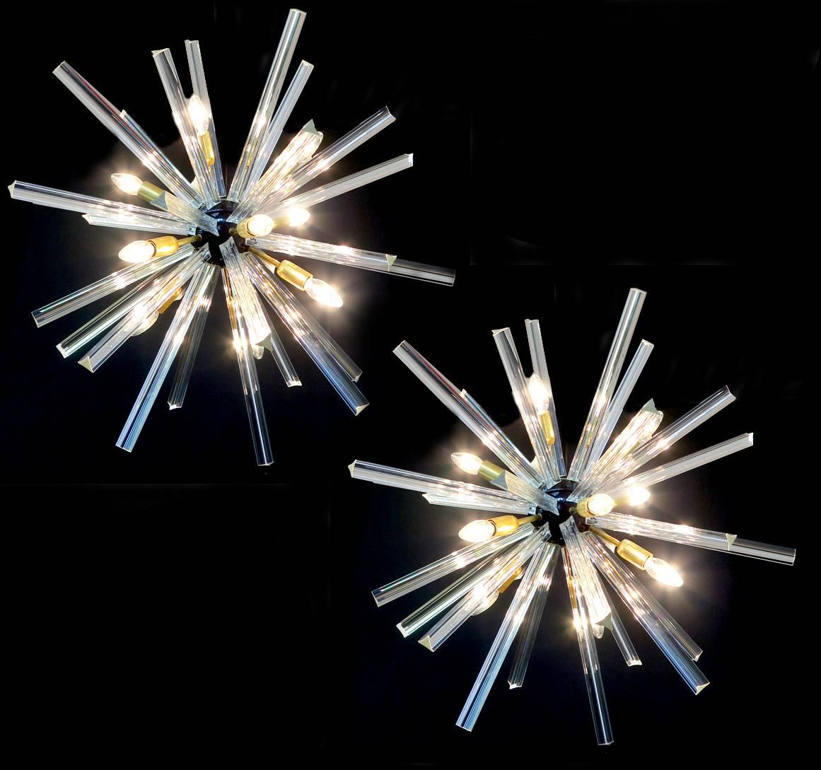 Italian Exceptional Pair of Sputnik Chandeliers, 30 crystal glass Murano, 1990 For Sale