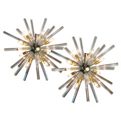 Vintage Exceptional Pair of Sputnik Chandeliers, 30 crystal glass Murano, 1990