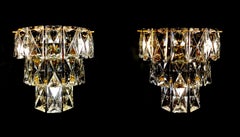 20th Century  Pair of  French Cut and Ground Lead Crystal Sconces.
