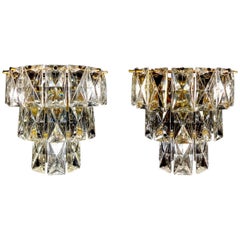 20th Century  Pair of  French Cut and Ground Lead Crystal Sconces.