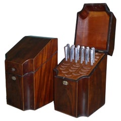 Exceptional Pair of cutlery cases georgian mahogany silver mounts original