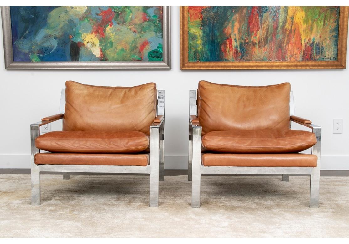 Exceptional Pair of Cy Mann Attributed Leather Lounge Chairs For Sale 9