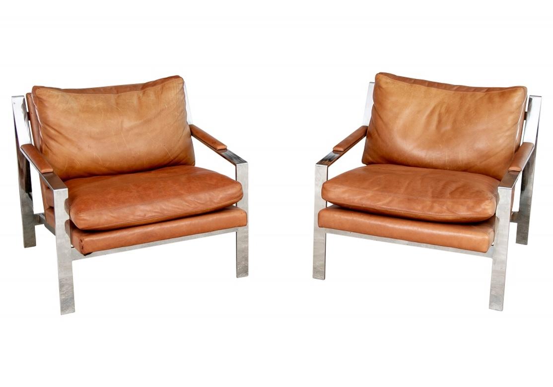 Mid-Century Modern Exceptionnelle paire de chaises longues en cuir attribuée à Cy Mann en vente