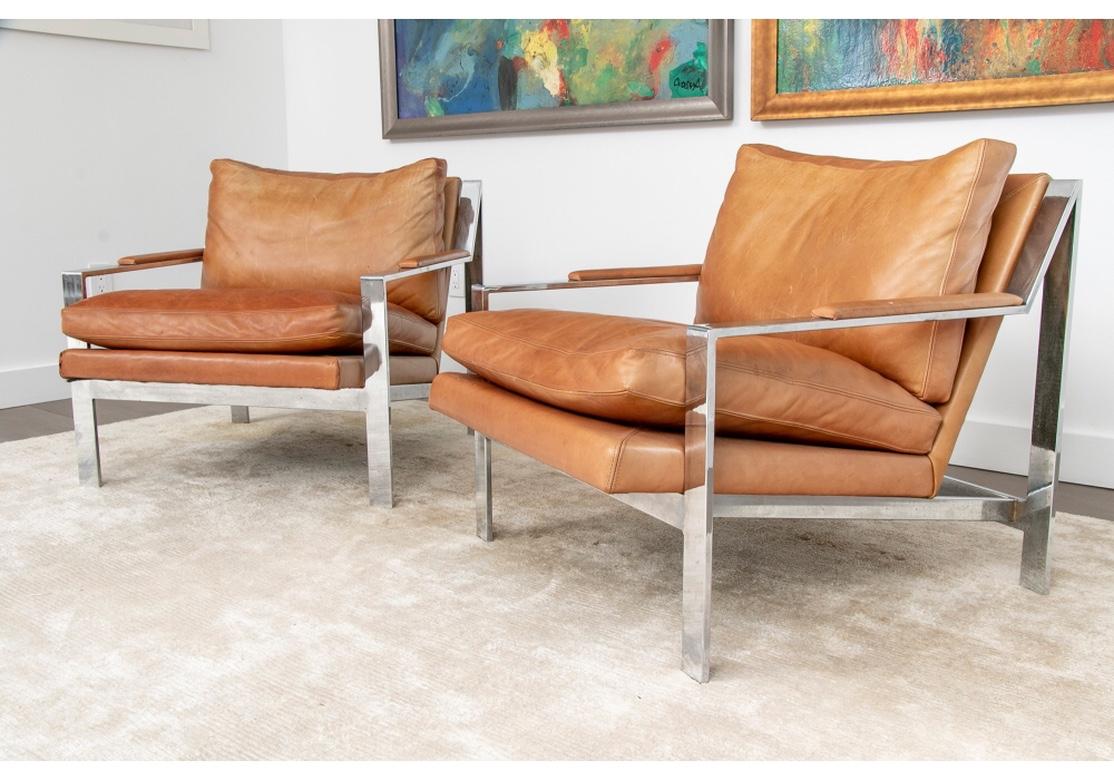 Late 20th Century Exceptional Pair of Cy Mann Attributed Leather Lounge Chairs For Sale