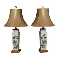 EXCEPTIONAL PAIR OF FAMILLE VERT VASE MOUNTED AND AS LAMPS
