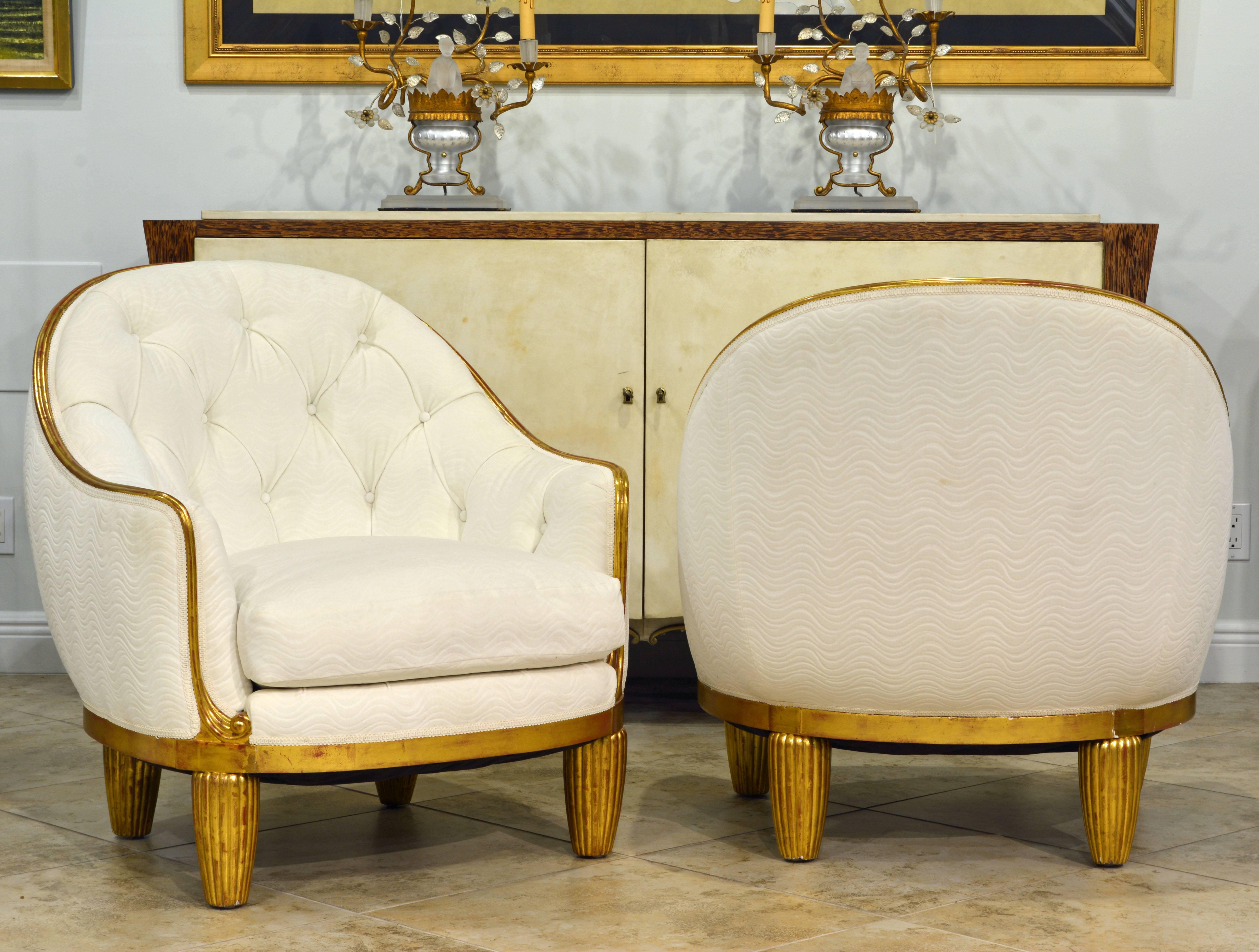 Exceptional Pair of French Art Deco Lounge Chairs Manner of Maurice Dufrene In Good Condition In Ft. Lauderdale, FL
