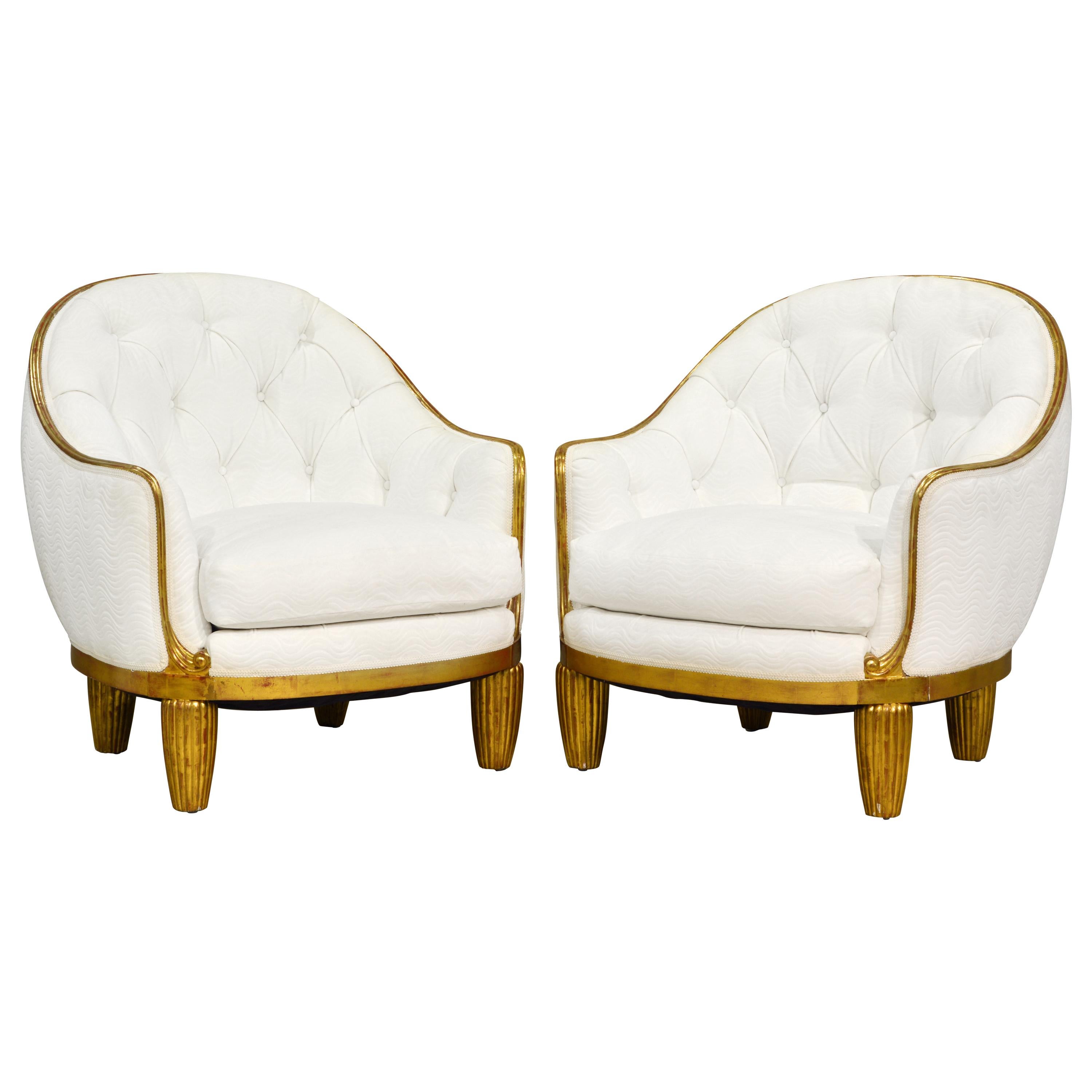 Exceptional Pair of French Art Deco Lounge Chairs Manner of Maurice Dufrene