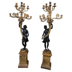Exceptional Pair of French Empire Style Gilt Bronze Roman Figures Candelabra