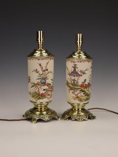 Exceptional Pair of French Faience Table Lamps by Keller & Guérin, Lunéville, Ci
