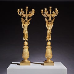 Exceptional Pair of French Late Empire Gilt-bronze Candelabra Attributed to Pier