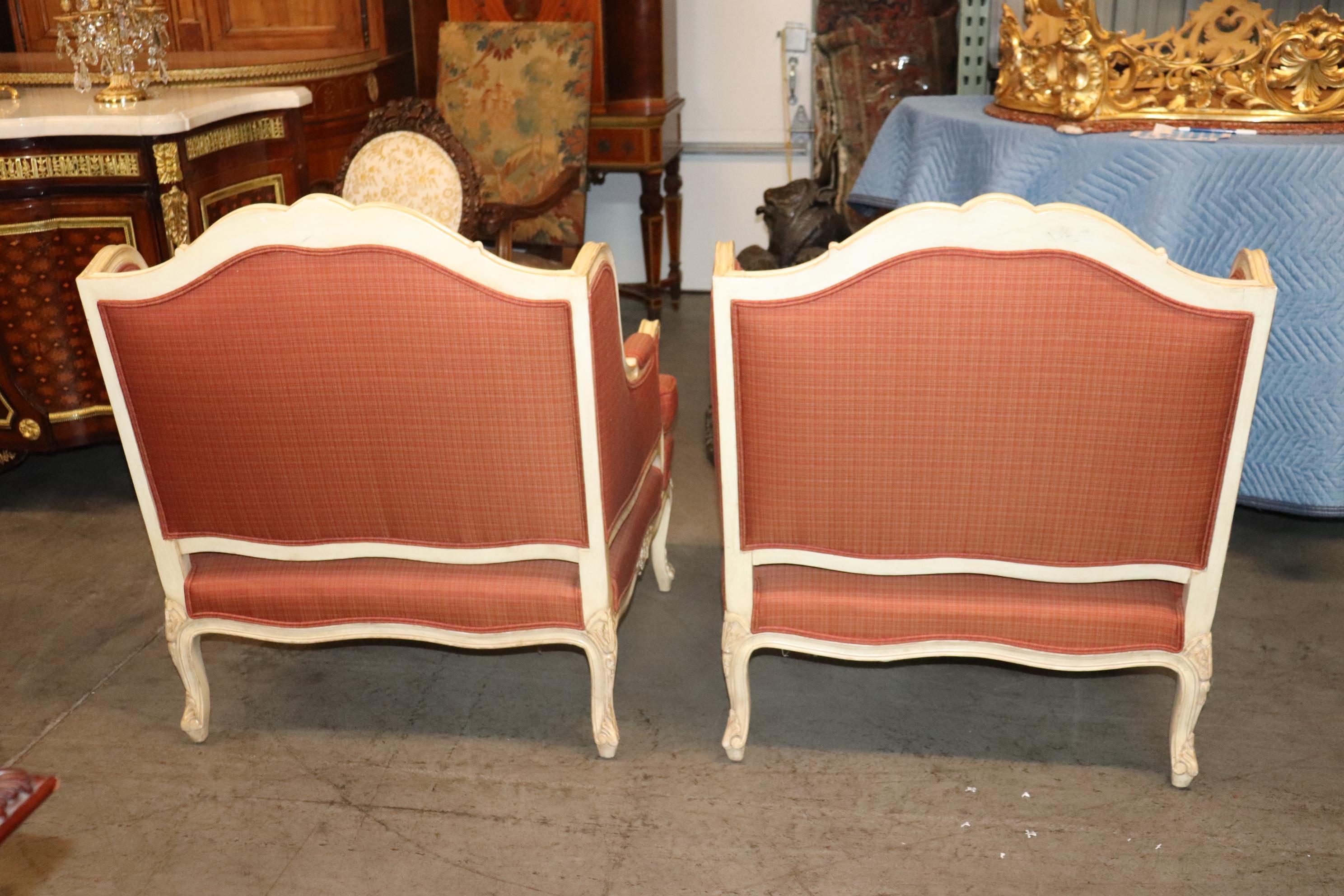 Exceptional Pair of French Louis XV Painted Decorated Wide Bergere Chairs 7