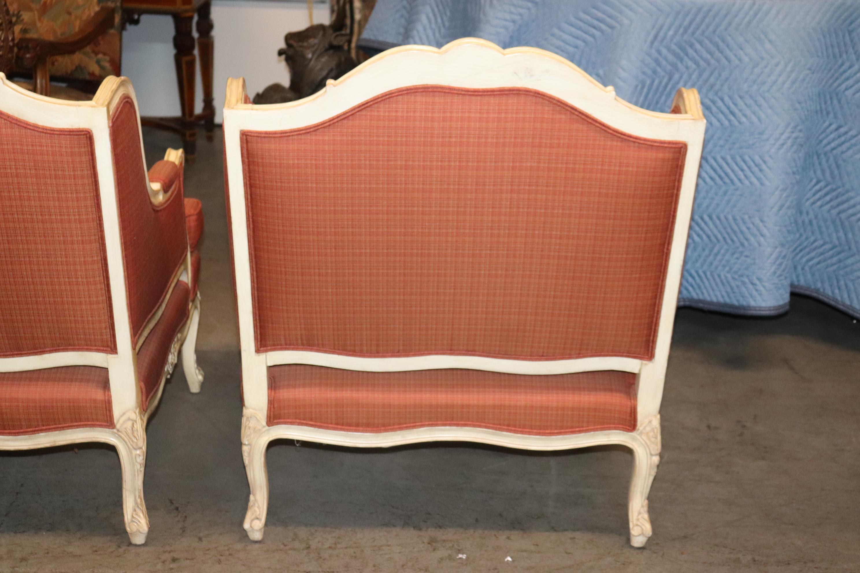 Exceptional Pair of French Louis XV Painted Decorated Wide Bergere Chairs 8