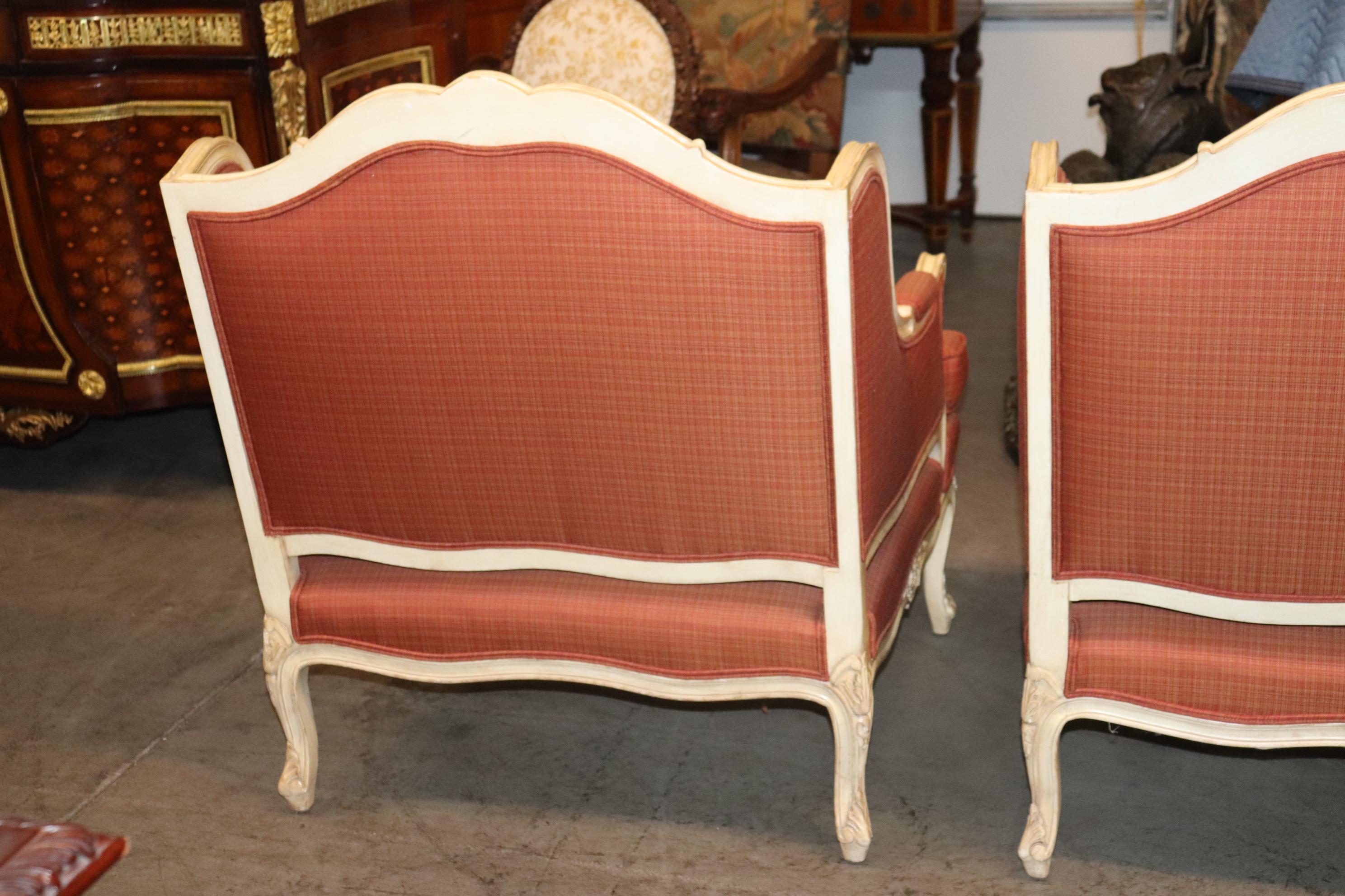 Exceptional Pair of French Louis XV Painted Decorated Wide Bergere Chairs 9