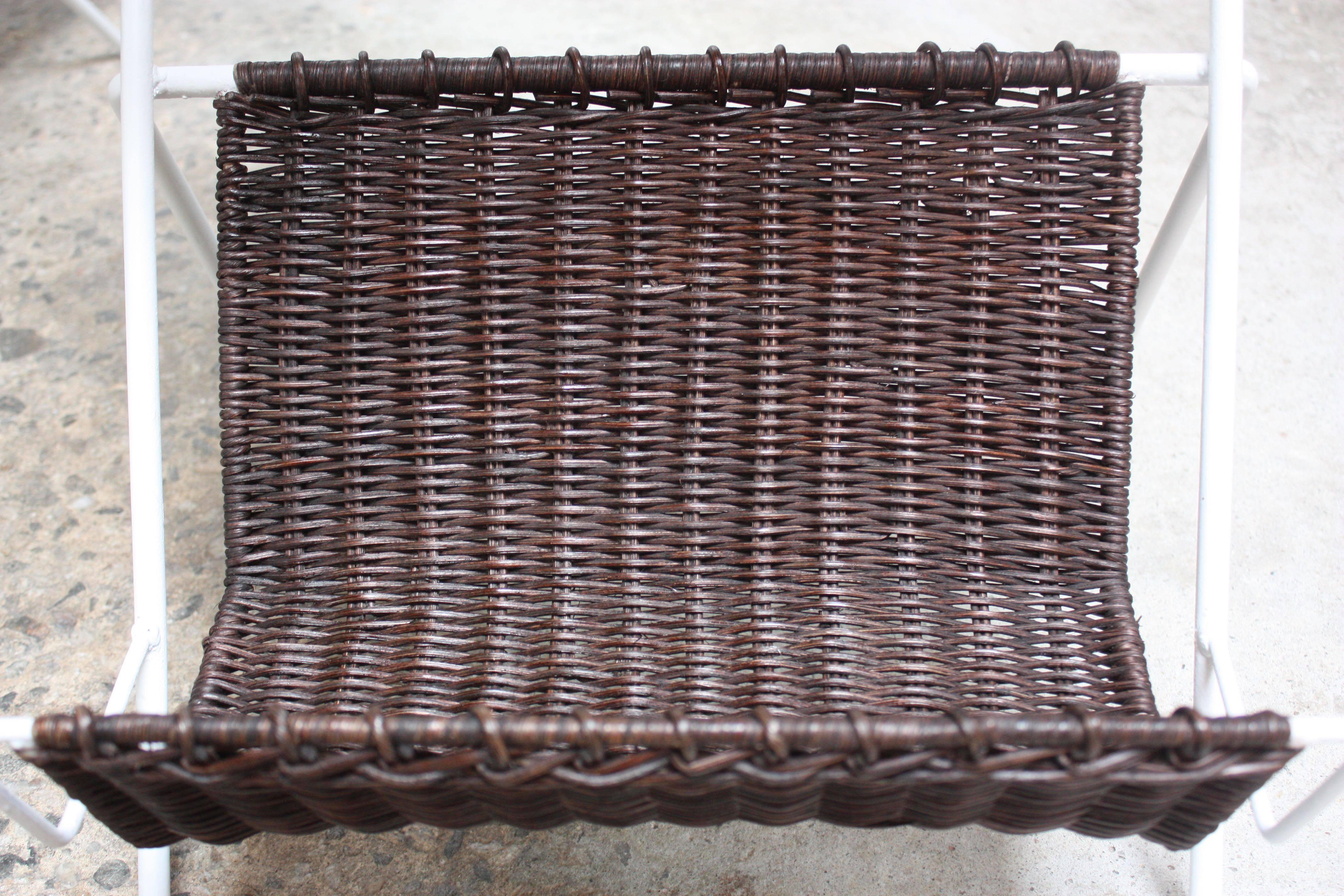 Pair of French Metal and Rattan Magazine Tables by Mathieu Matégot For Sale 8