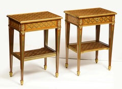 Exceptional Pair of French Ormolu-Mounted Parquetry and Marquetry Side Tables