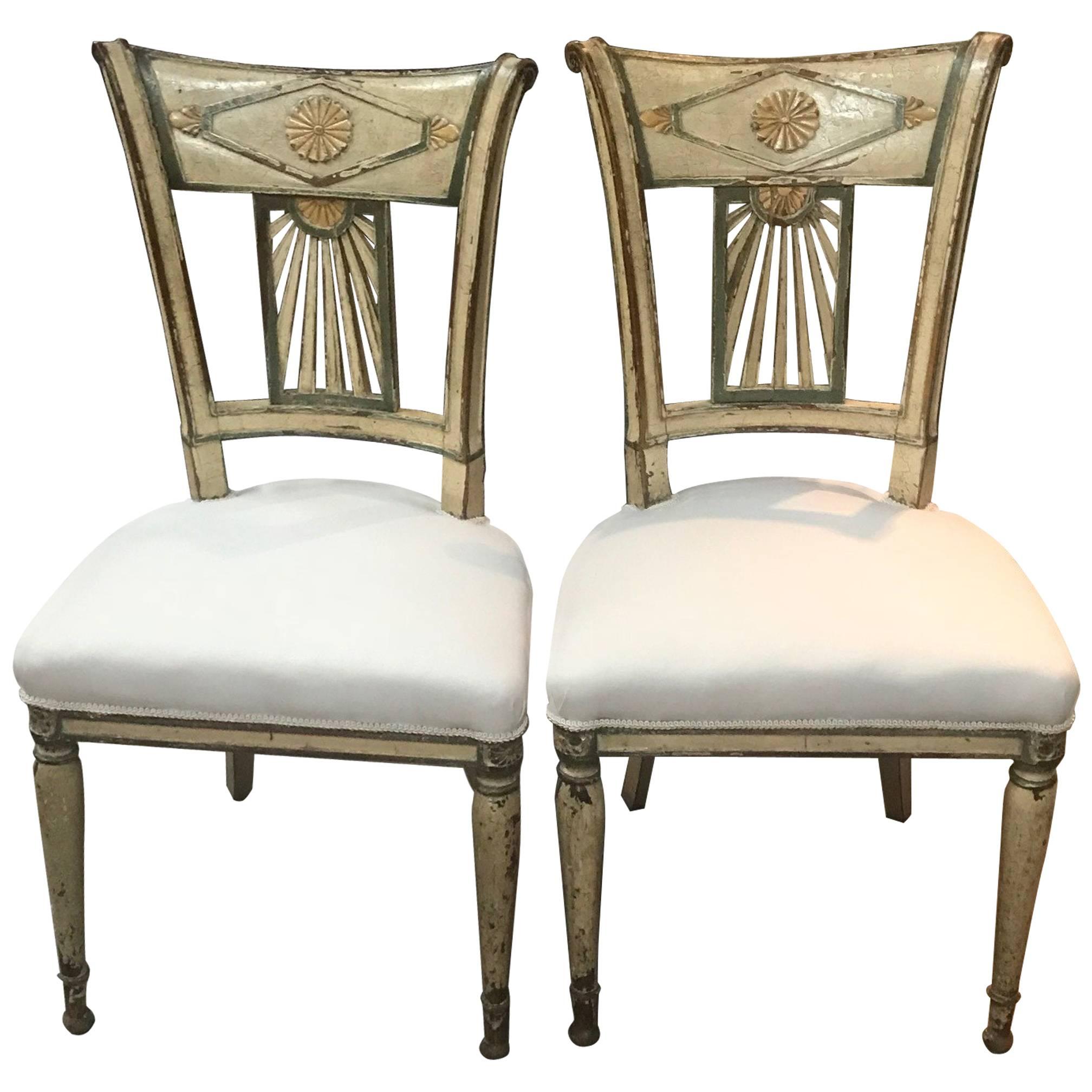 Exceptional Pair of French Period Directoire Side Chairs