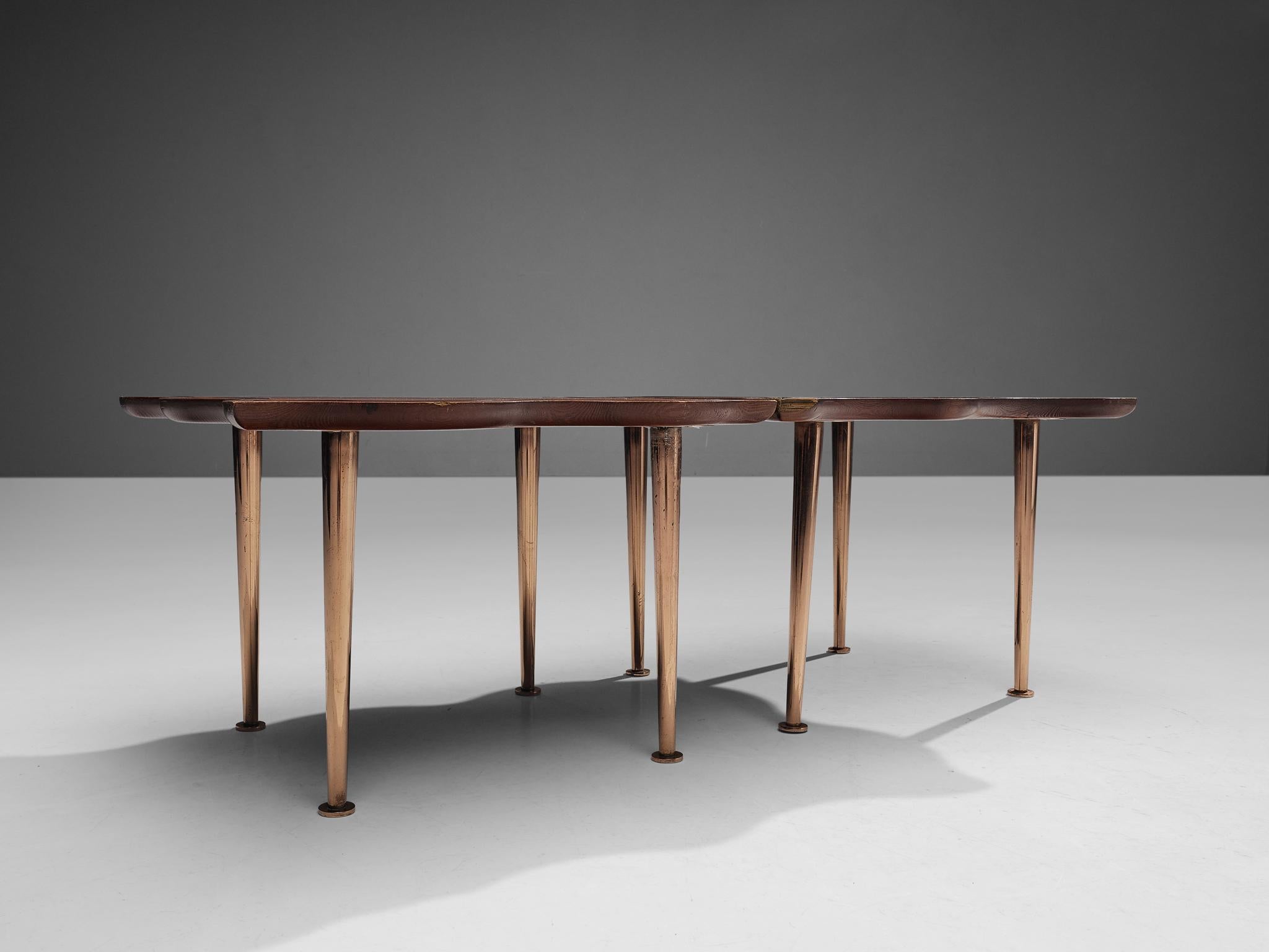 Exceptional Pair of French 'Puzzle' Side Tables in Pine and Leather 1