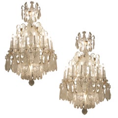 Exceptional Pair of French Rock Crystal Chandeliers