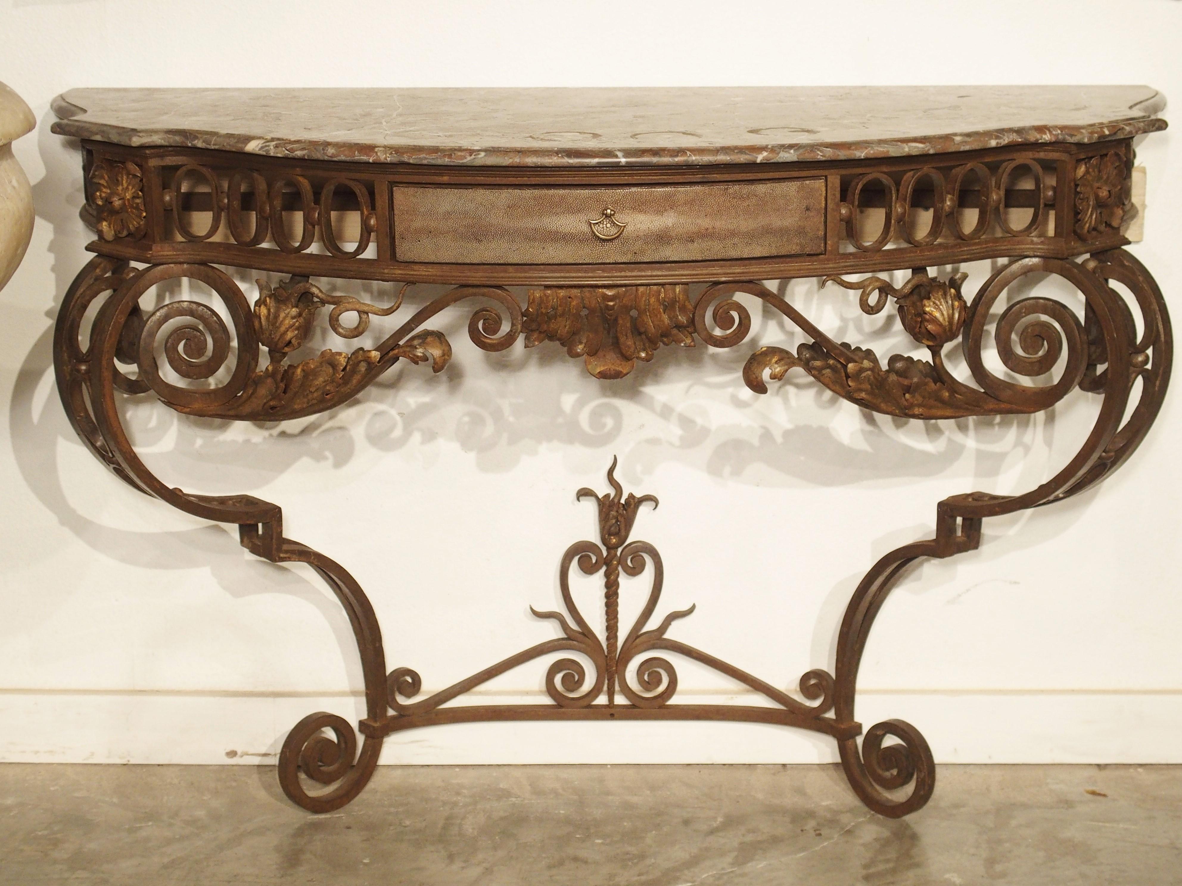 Exceptional Pair of French Wrought Iron Consoles with Marble Tops, Circa 1880 In Good Condition In Dallas, TX