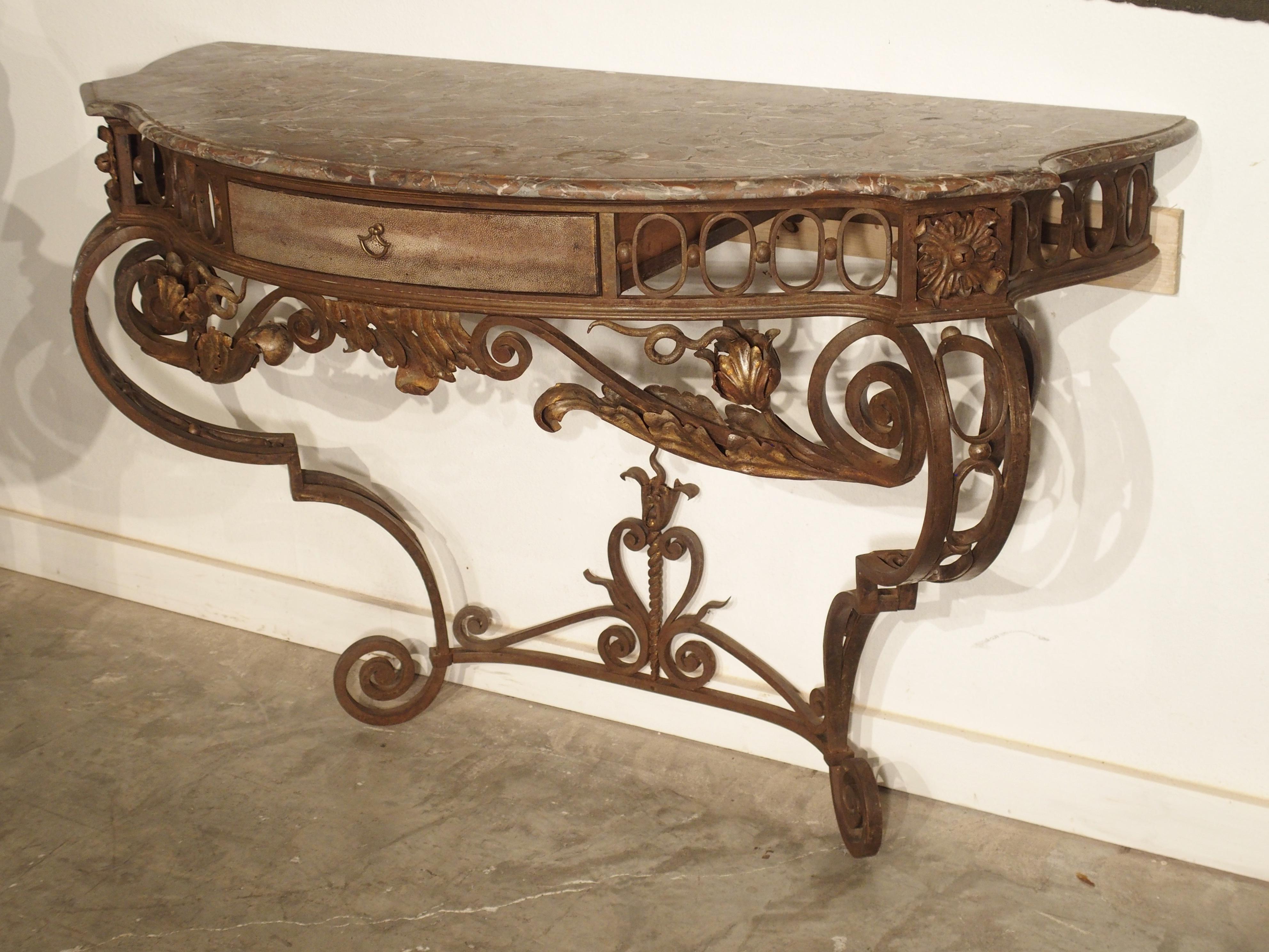 Exceptional Pair of French Wrought Iron Consoles with Marble Tops, Circa 1880 1