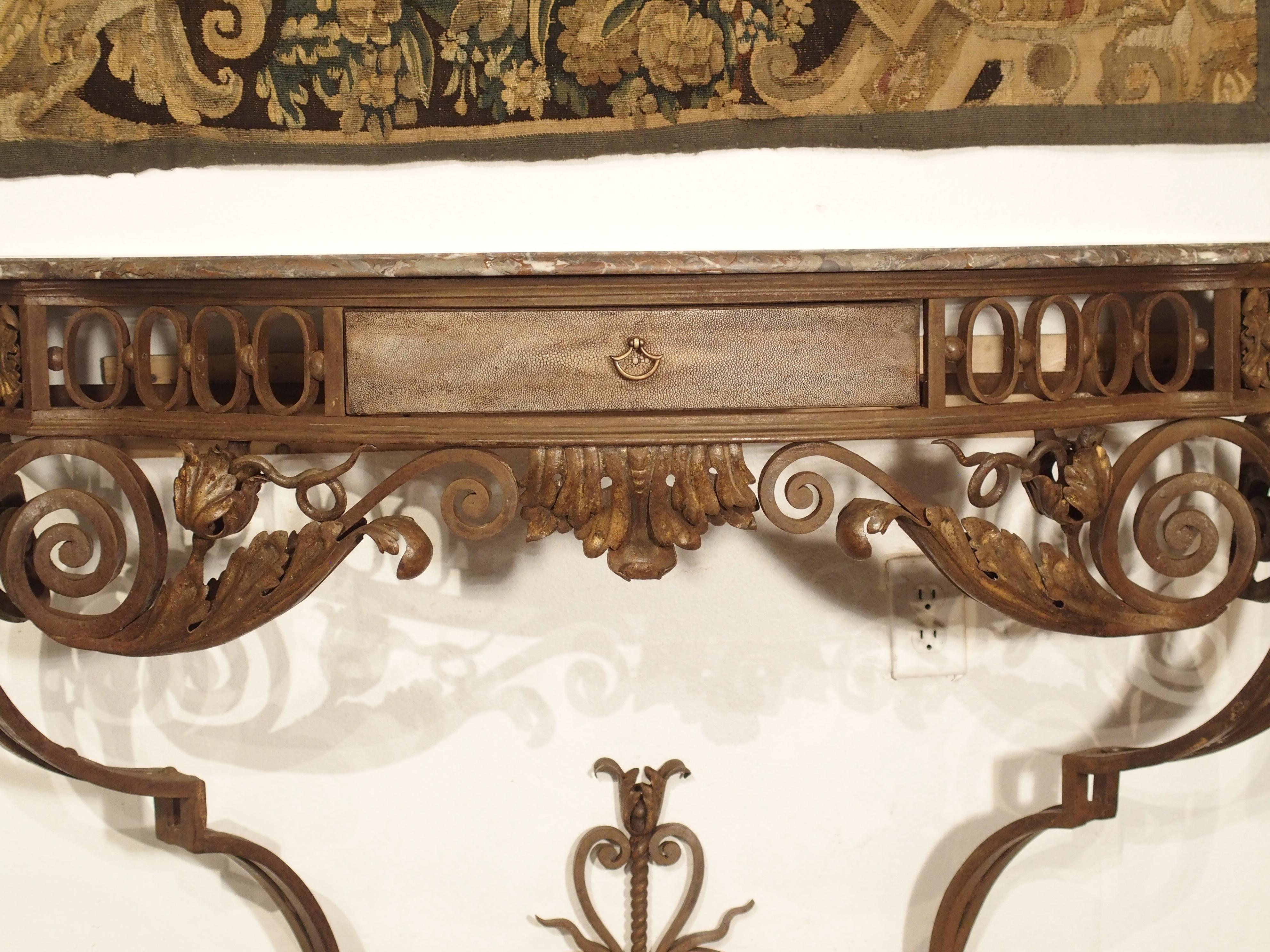 Exceptional Pair of French Wrought Iron Consoles with Marble Tops, Circa 1880 2