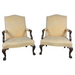 Exceptional Pair of George II Design Walnut Gainsborough Chairs