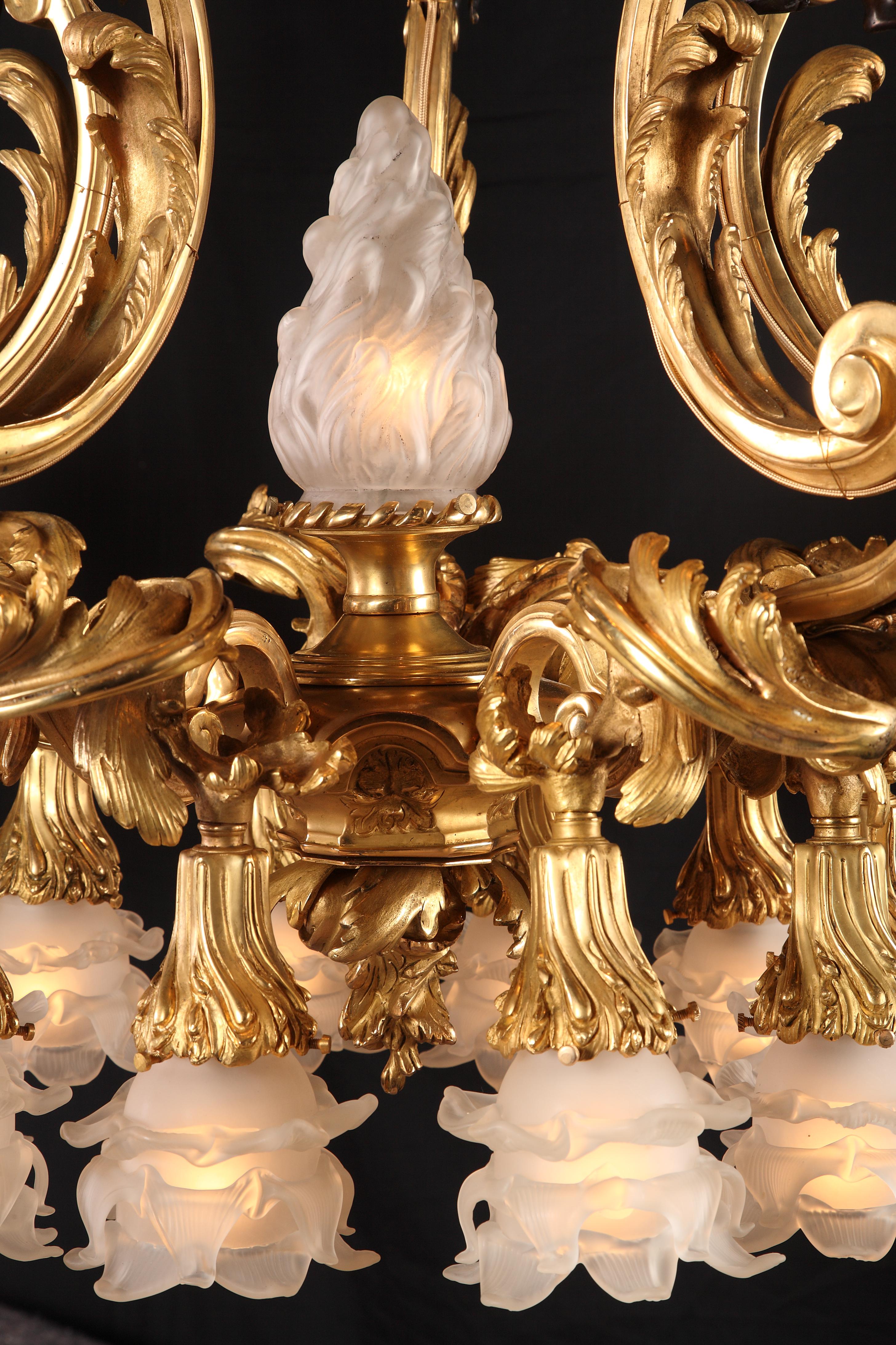 Gilt Exceptional Pair of Gilded Bronze Chandeliers Attributed to T. Millet
