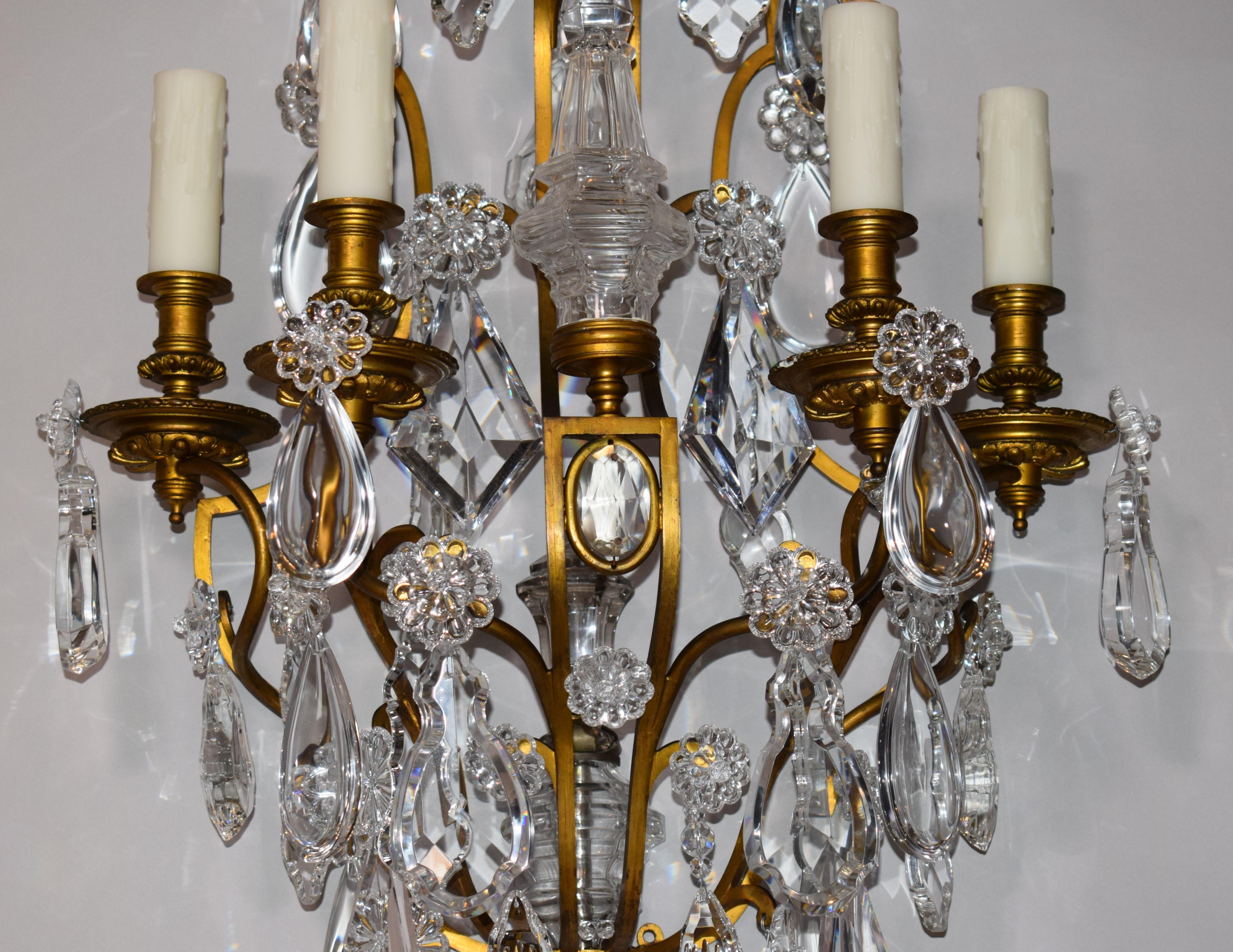 19th Century Exceptional Pair of Gilt Bronze & Crystal Wall Sconces by Baccarat For Sale