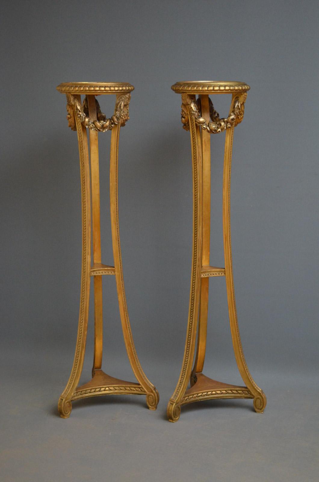 Late 19th Century Exceptional Pair of Giltwood Torchères