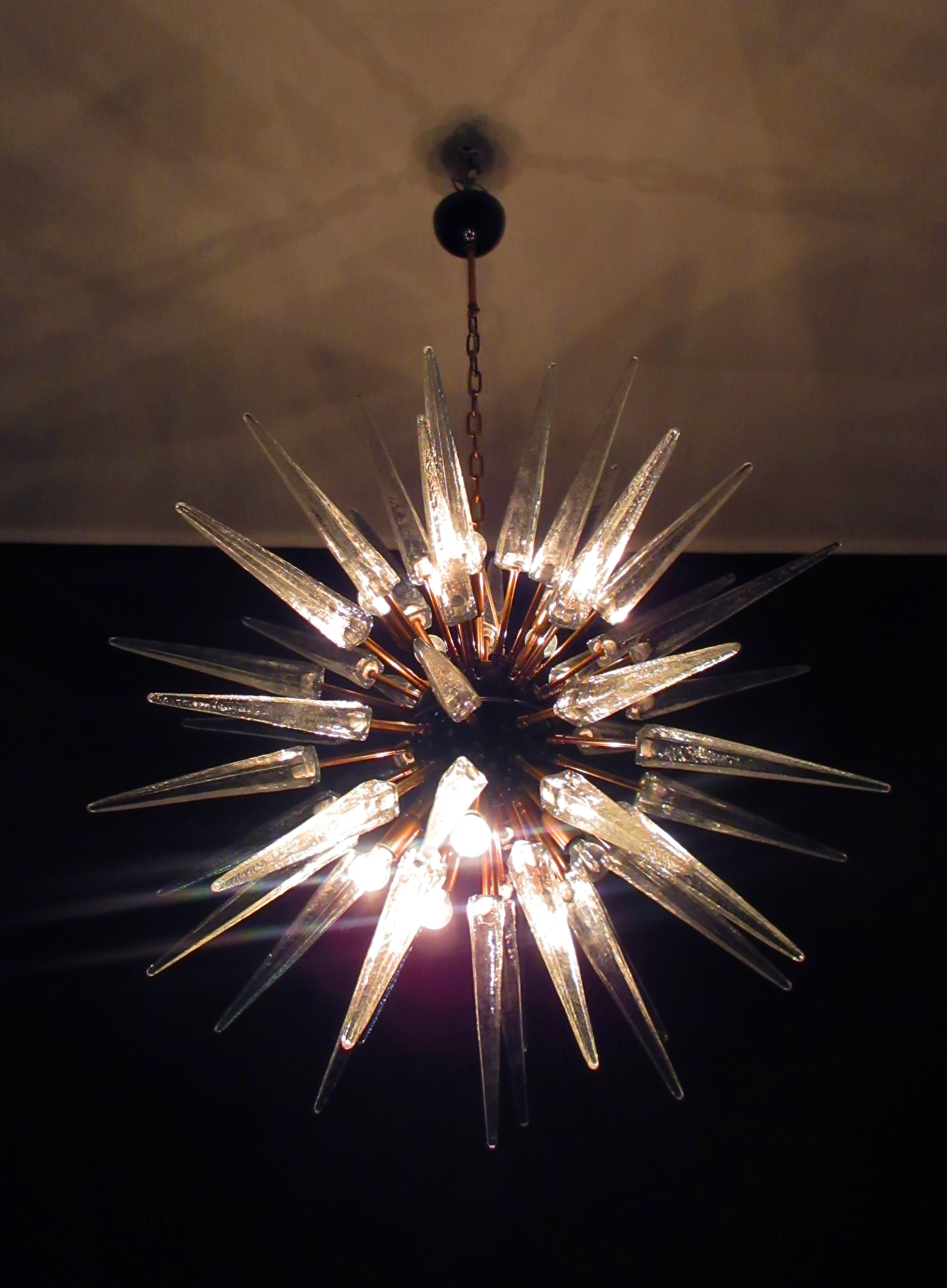 Exceptional Pair of Glass Sputnik Chandeliers, Murano For Sale 5