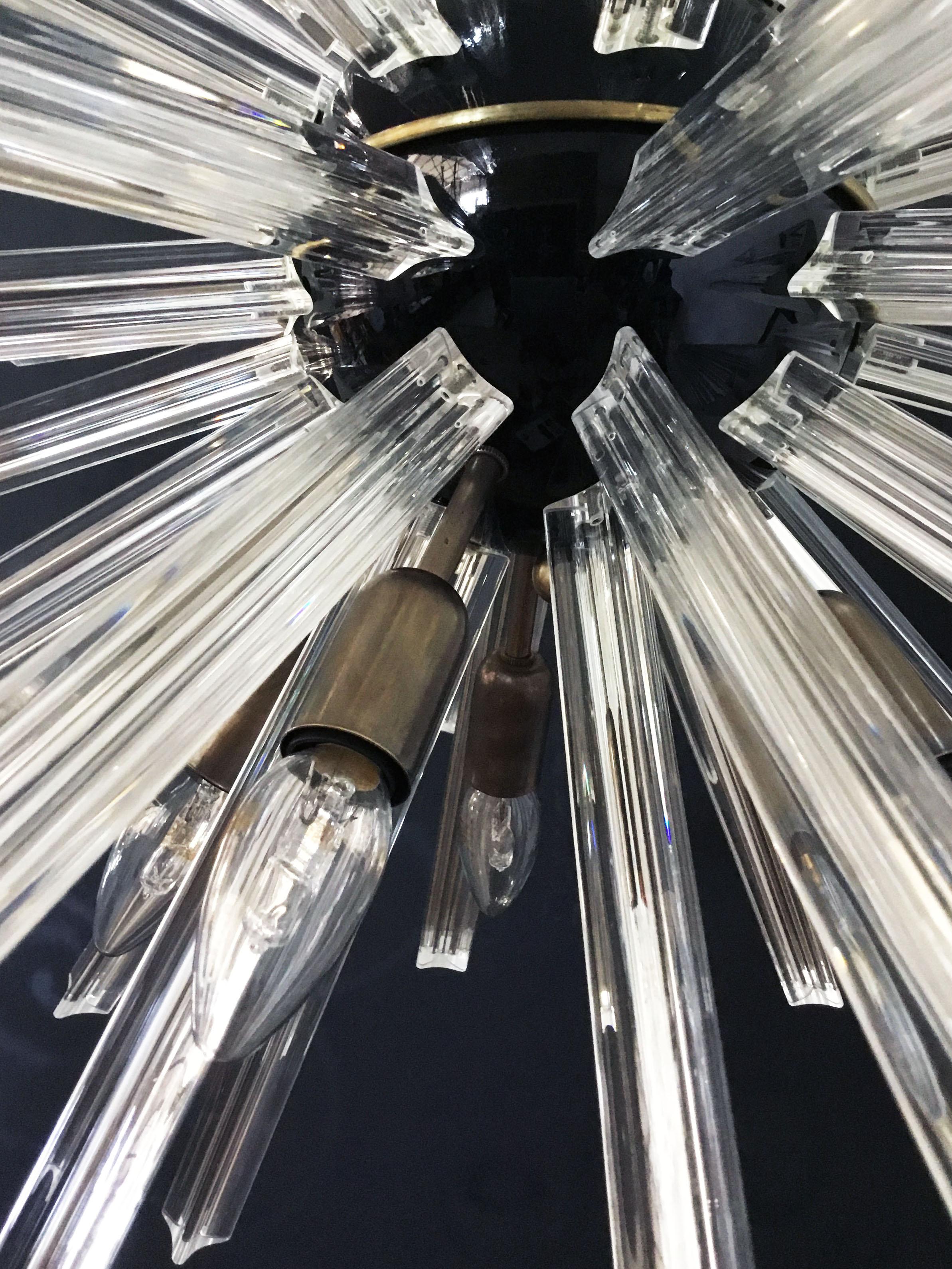 Exceptional Pair of Glass Sputnik Chandeliers, 50 crystal glass 'triedri' Murano For Sale 10