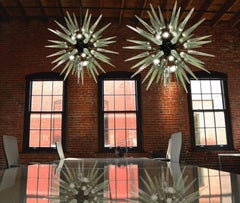 Exceptional Pair of Glass Sputnik Chandeliers, Murano
