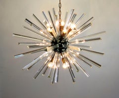 Exceptional Pair of Glass Sputnik Chandeliers, 50 crystal glass 'triedri' Murano