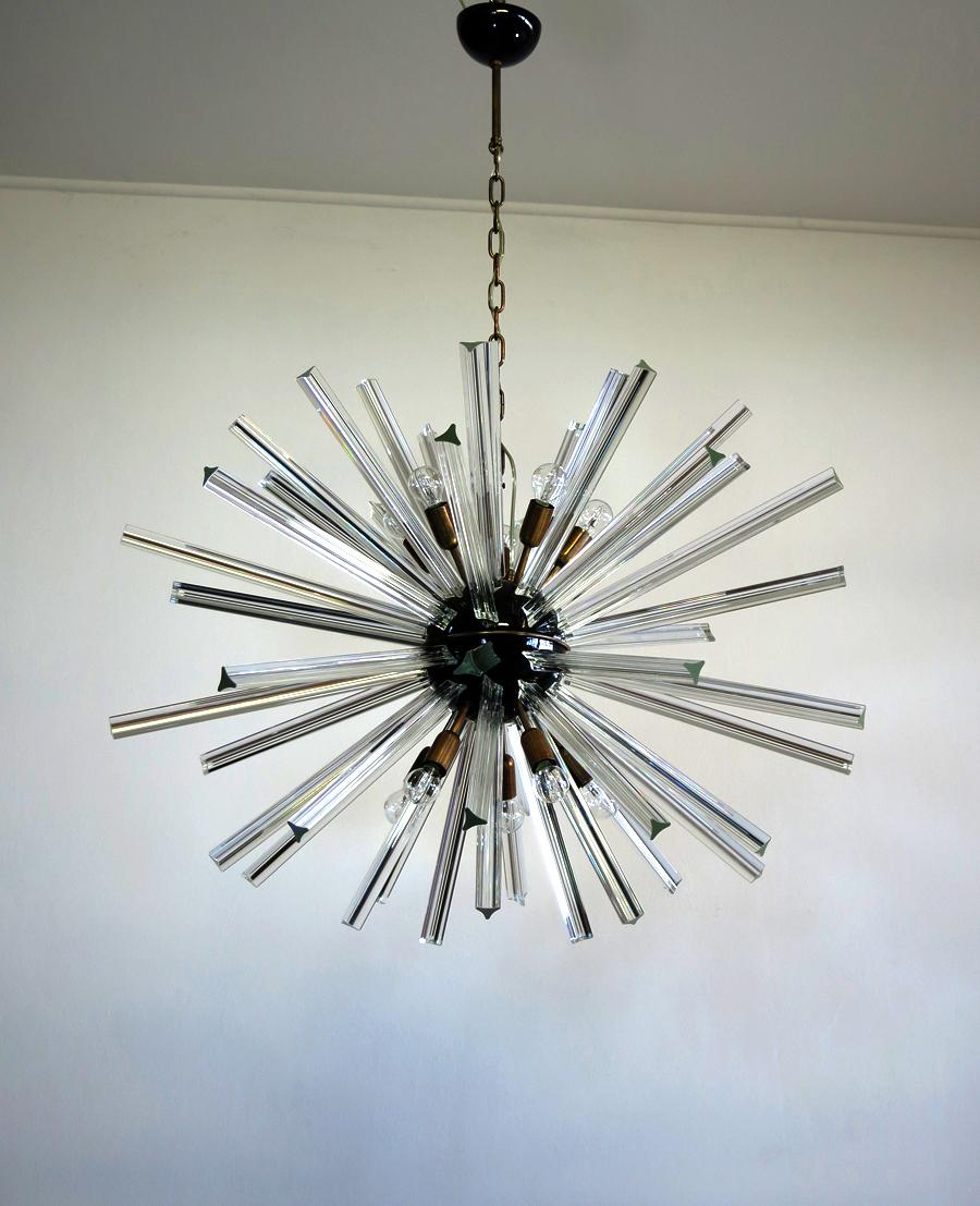 Exceptional Pair of Glass Sputnik Chandeliers, 50 crystal glass 'triedri' Murano In Excellent Condition For Sale In Budapest, HU