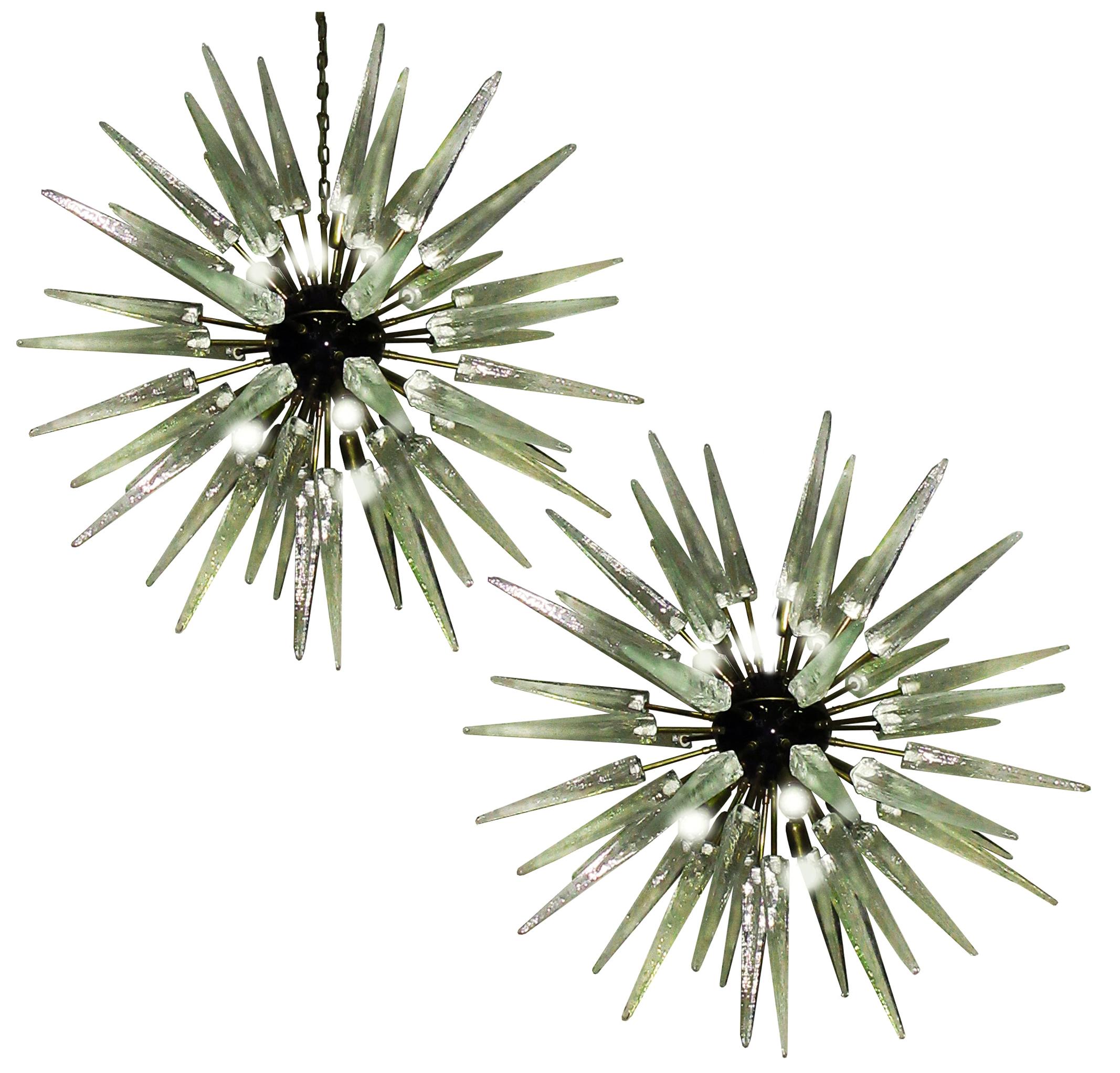 Exceptional Pair of Glass Sputnik Chandeliers, Murano