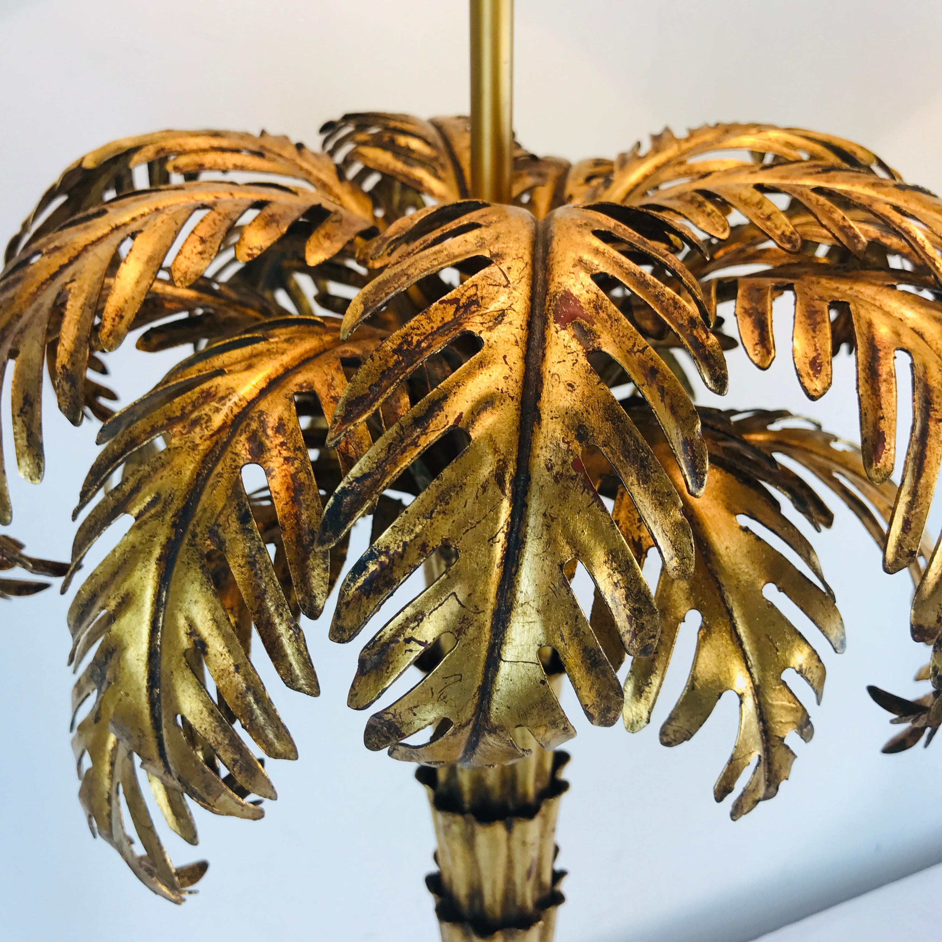 Exceptional Pair of Gold Gilded Palm Tree Lamps 9